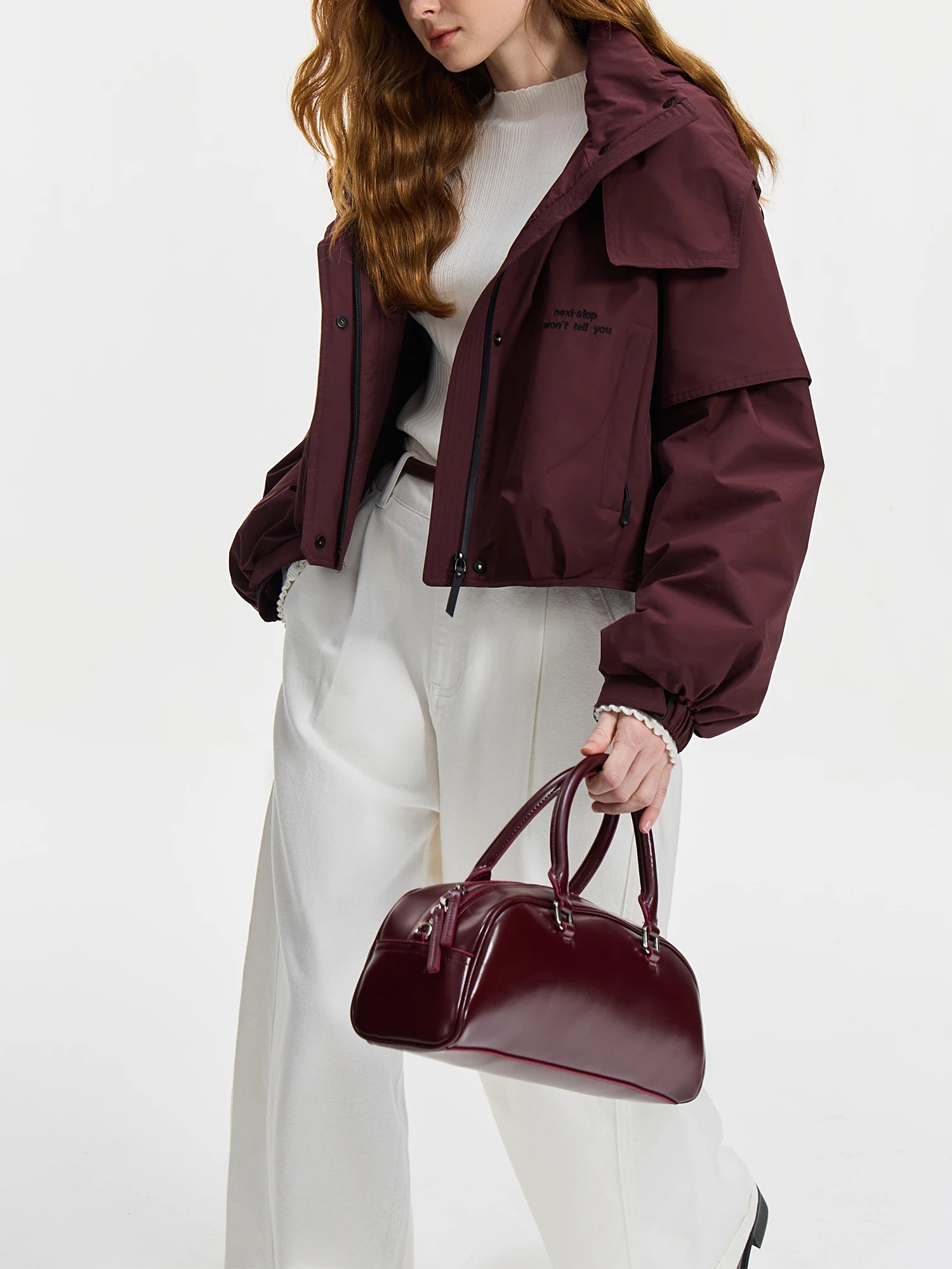 FSLE 35.1G Filling Amount Women Thin Short Down Jackets Dark Red Sport Casual White Duck Down Coats Female Winter Coat 24FS14319