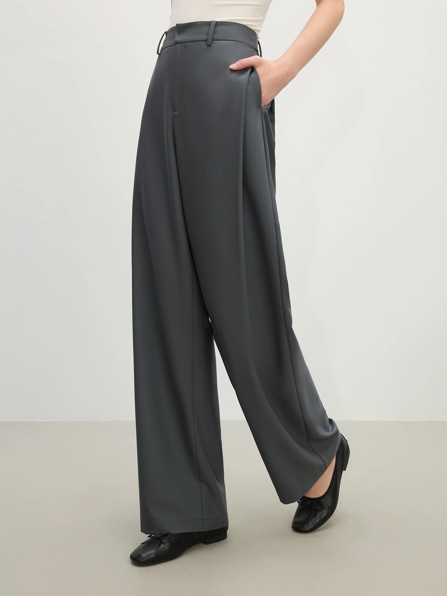 FSLE 2025 Summer Women's Designer-Inspired Side-Pleated Trousers - Tailored Straight-Leg Cut & Breathable Twill Casual Office