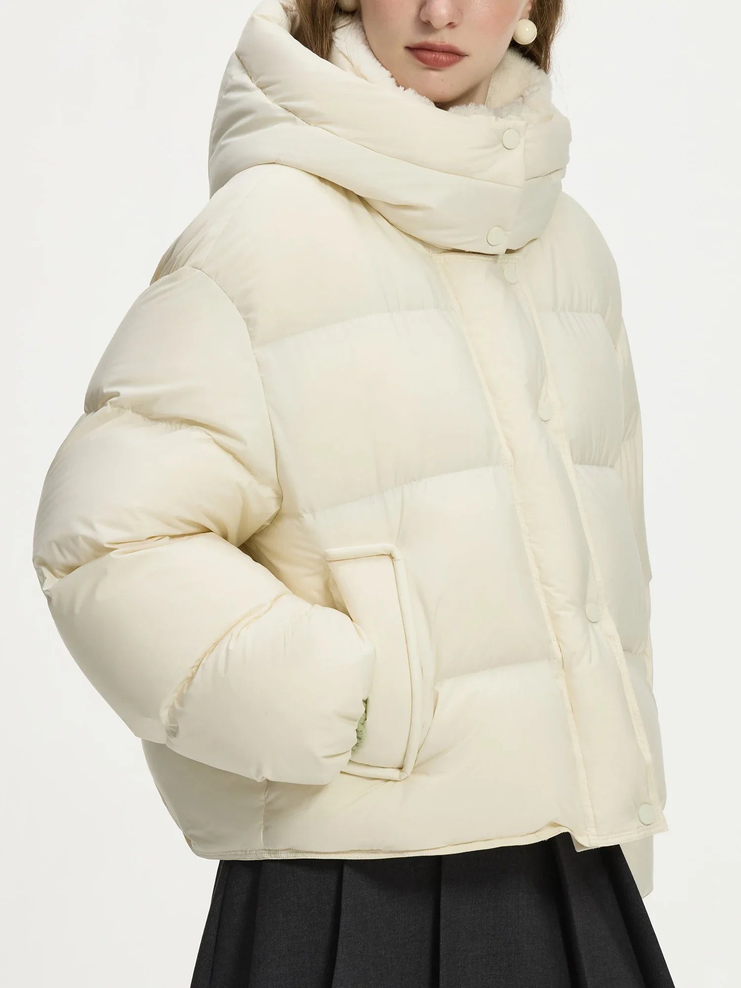 FSLE 159G Filling Amount Short Down Jacket Warm Coat Winter 2024 Splicing Stand-up Collar Warm Coat 3 Colors For Women 24FS14133