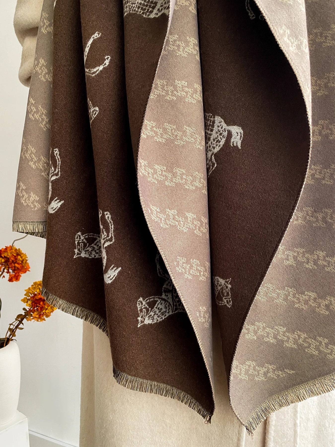 Women's Autumn Winter Faux Cashmere Scarf Warm Neck-Care Shawl Wrap with New Jacquard Design Convertibility to a Blanket