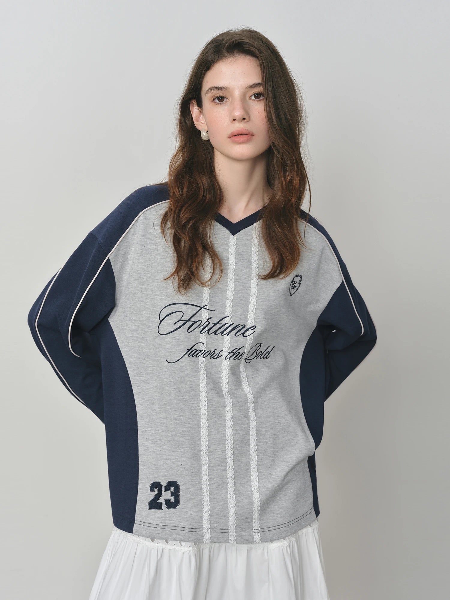 FSLE American Style Drop Shoulder Sleeve Sports Sweatshirt for Women 2025 Autumn New Loose Contrast Color Letter Top 25FS13191