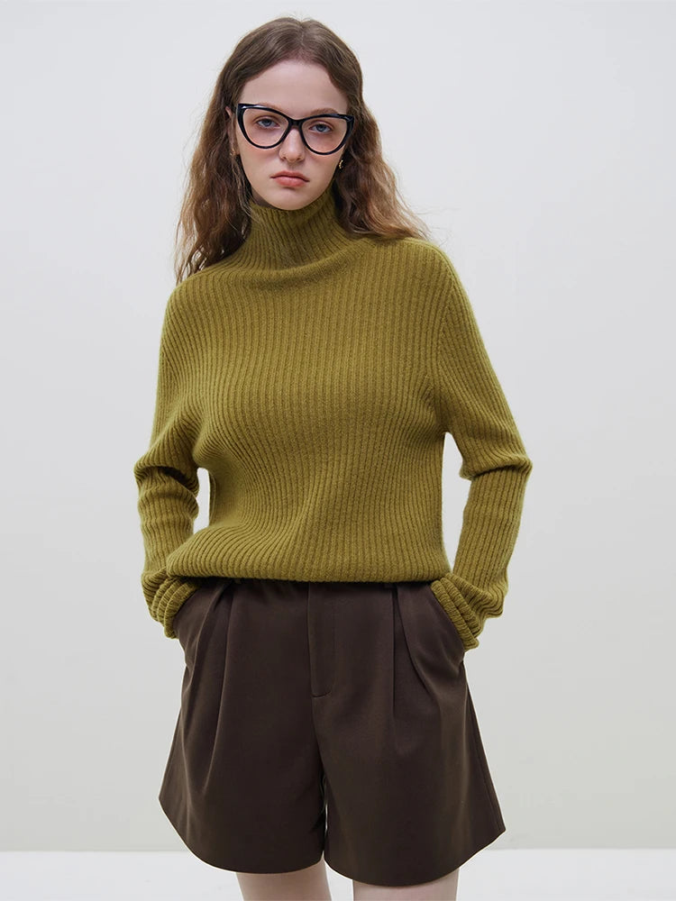 FSLE Warm Soft Pure Wool High Neck Knit For Women's Autumn Winter 2023 New Underlay Black White Grey Women Pullovers Casual