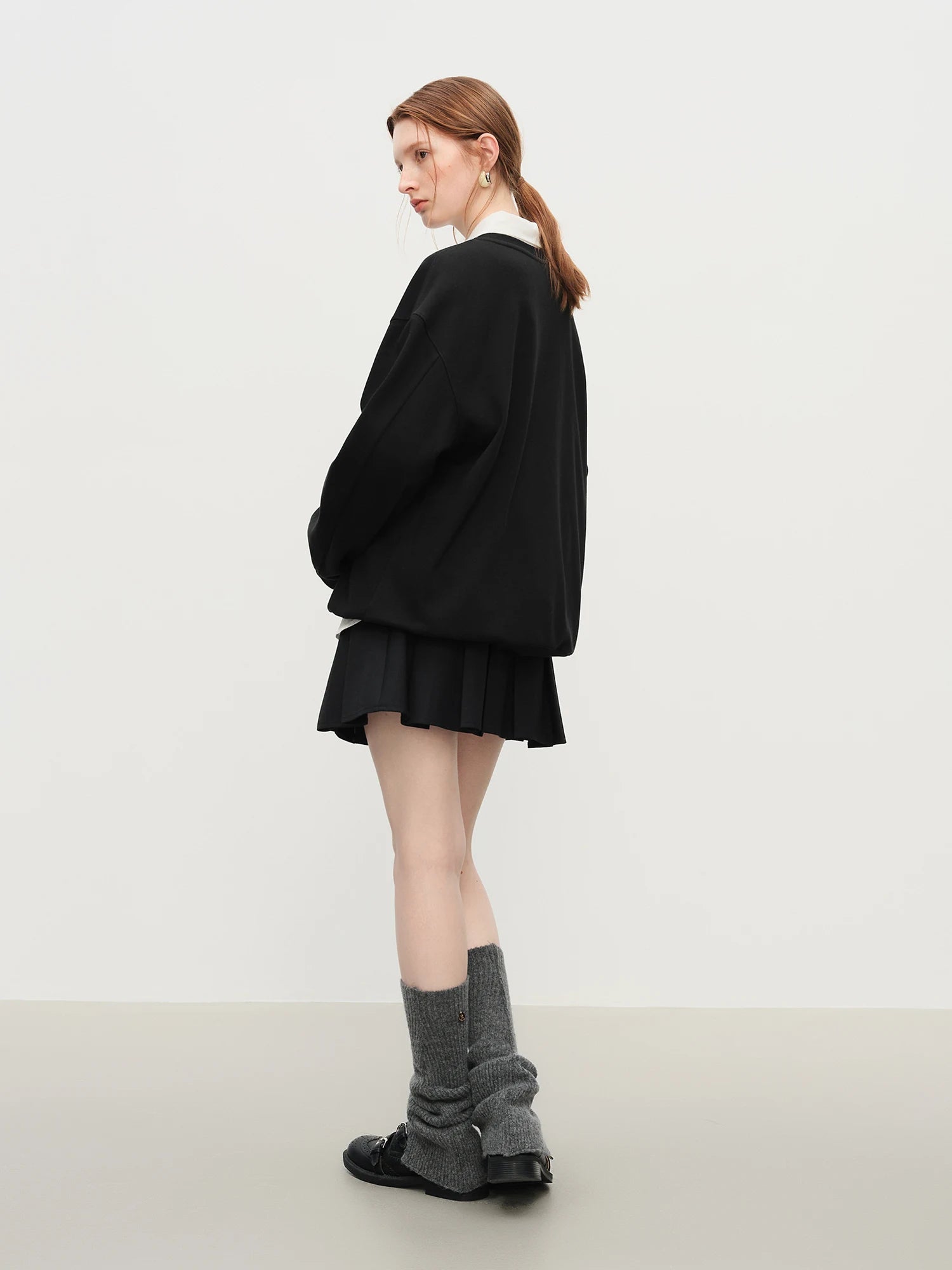 FSLE Winter 2025 Women's Embroidered Drop Shoulder Sweatshirt - 3D Floral Texture Slight Loose Fit Youthful Casual Layering Top