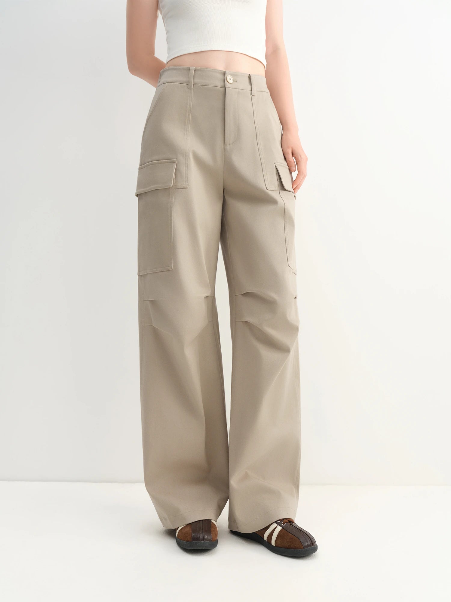 FSLE Light Khaki Women's Winter Casual Pants Wide Leg Oversized Workwear Design New Arrival 2025 Versatile and Comfortable Pants
