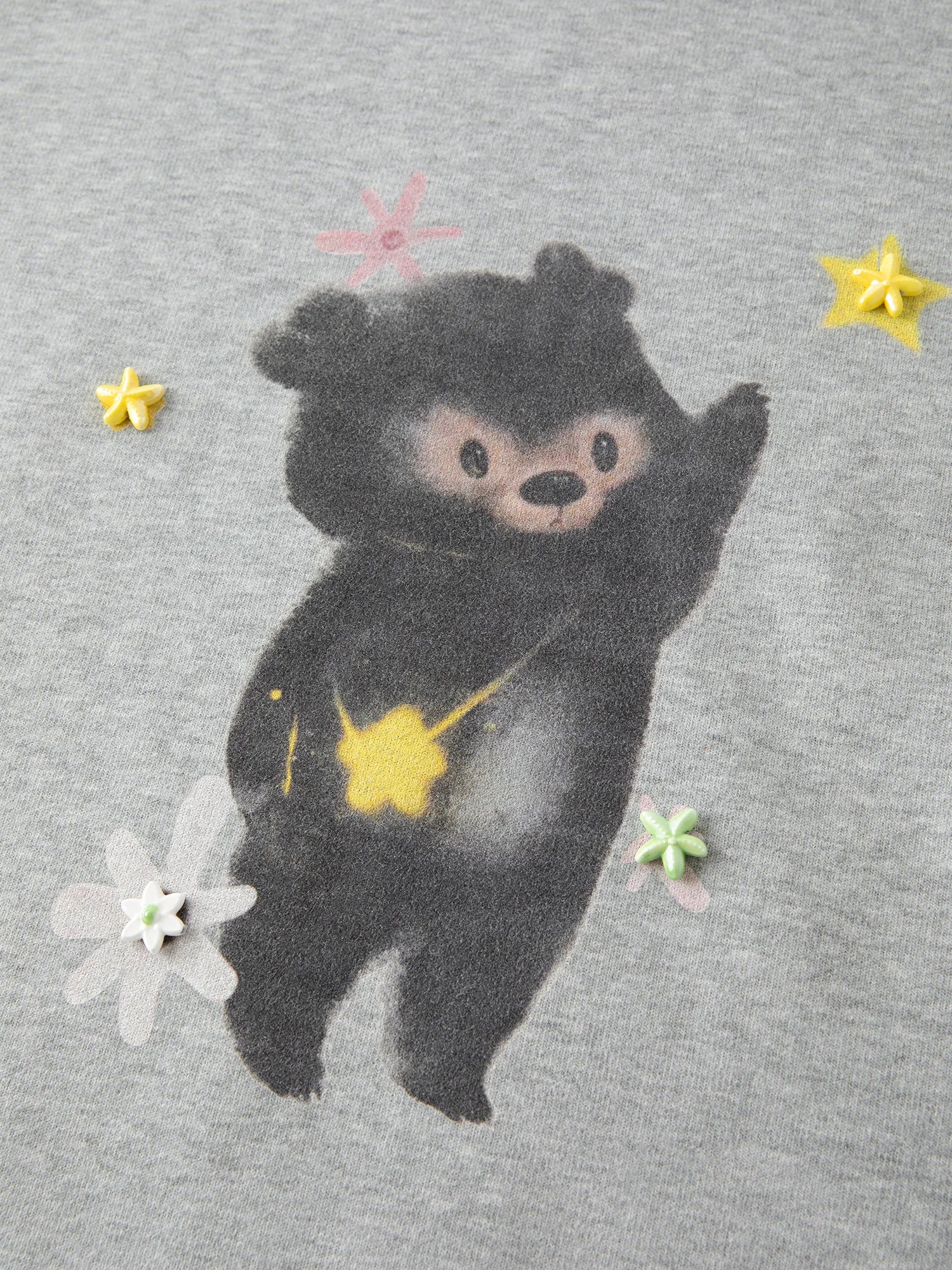 FSLE Korean Style Gray Teddy Bear Print Loose Round Neck Hoodie for Women Winter 2025 New Arrival Top Hoodies