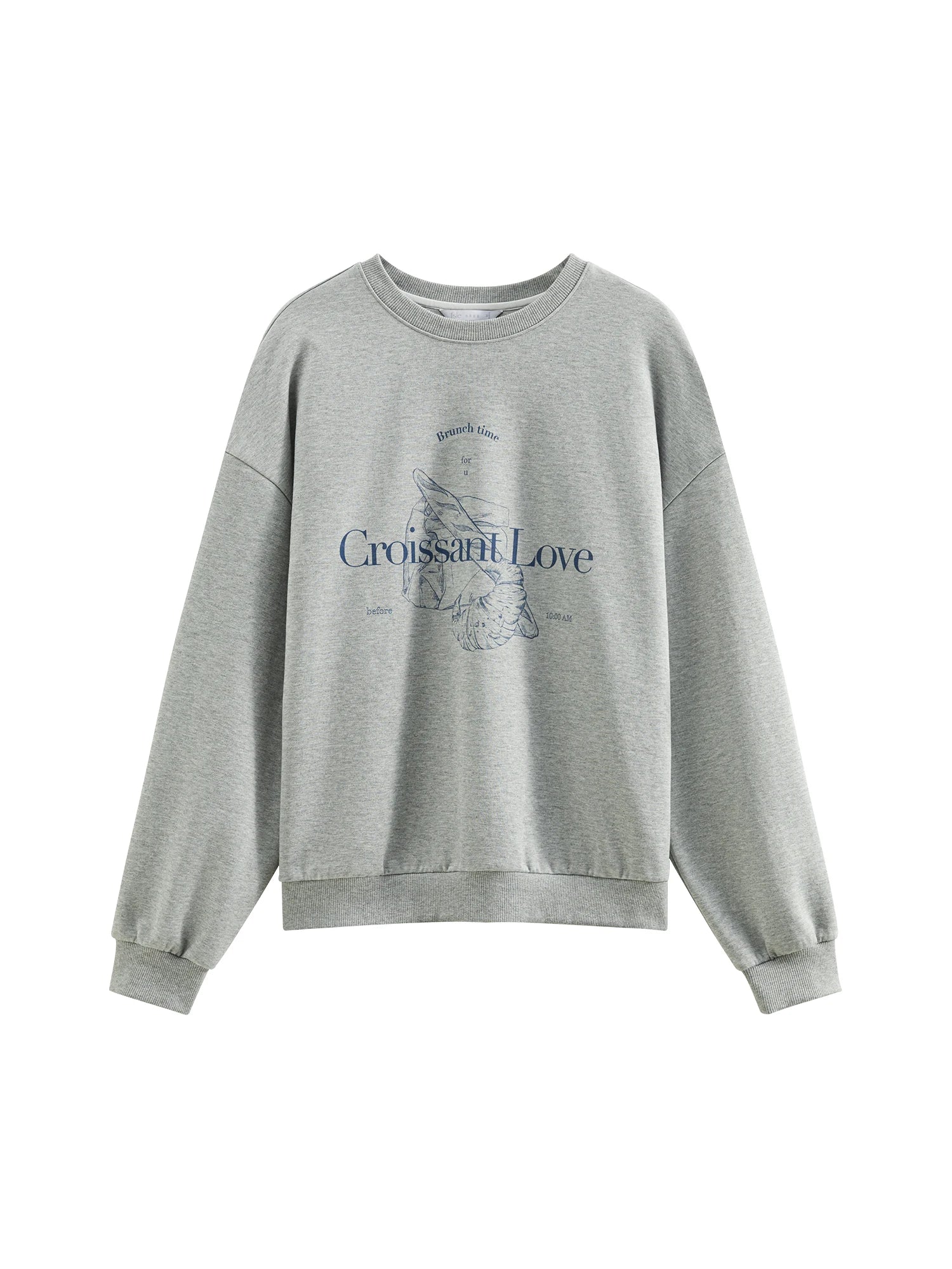 FSLE Grey Hoodless Round Neck Sweatshirt for Women 2025 Spring New Design All-match Casual Loose Top Chic Outfits 25FS11112