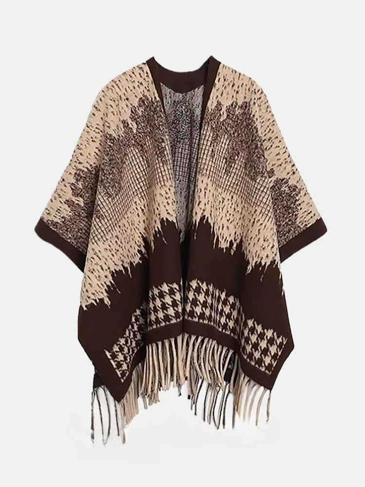 USPOP 2025 Autumn Winter Black Houndstooth Shawl Cape for Women 710g Thickened Oversized Tassel Wrap Scarf Two Way
