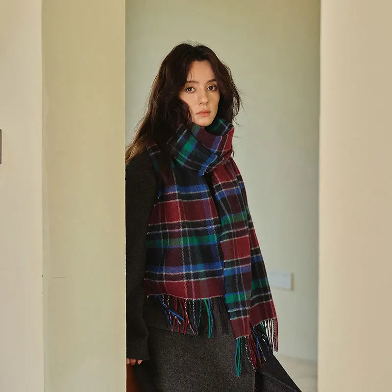 USPOP  Wool blended plaid scarf for Women Korean style shawl student soft warm neck scarf