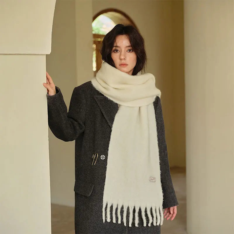 USPOP 80% Wool Woolen Scarf  for Winter Solid Color Versatile Couple's Cold-proof Shawl