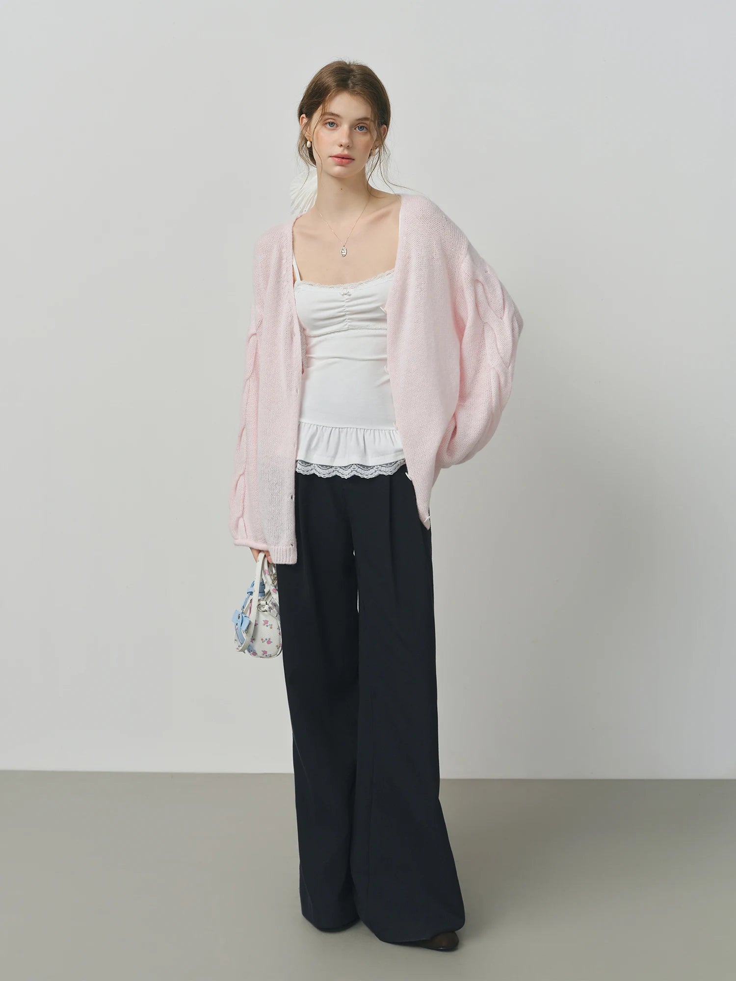 FSLE Alpaca Wool Loose Lazy Cable Knitted V-neck Cardigan Jacket Women's Autumn 2025 New 25FS13113