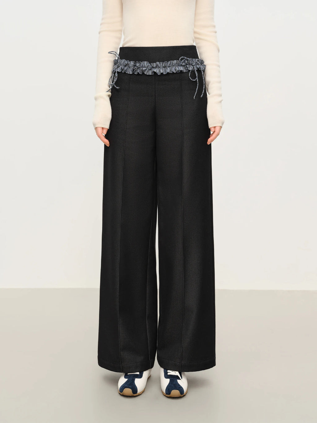 FSLE Knit Waistband Wood Grain Hem Women's High-Rise Straight-Leg Casual Fall Winter 2025 New Arrival Soft Drape Casual Pants