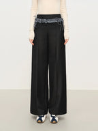 FSLE Knit Waistband Wood Grain Hem Women's High-Rise Straight-Leg Casual Fall Winter 2025 New Arrival Soft Drape Casual Pants