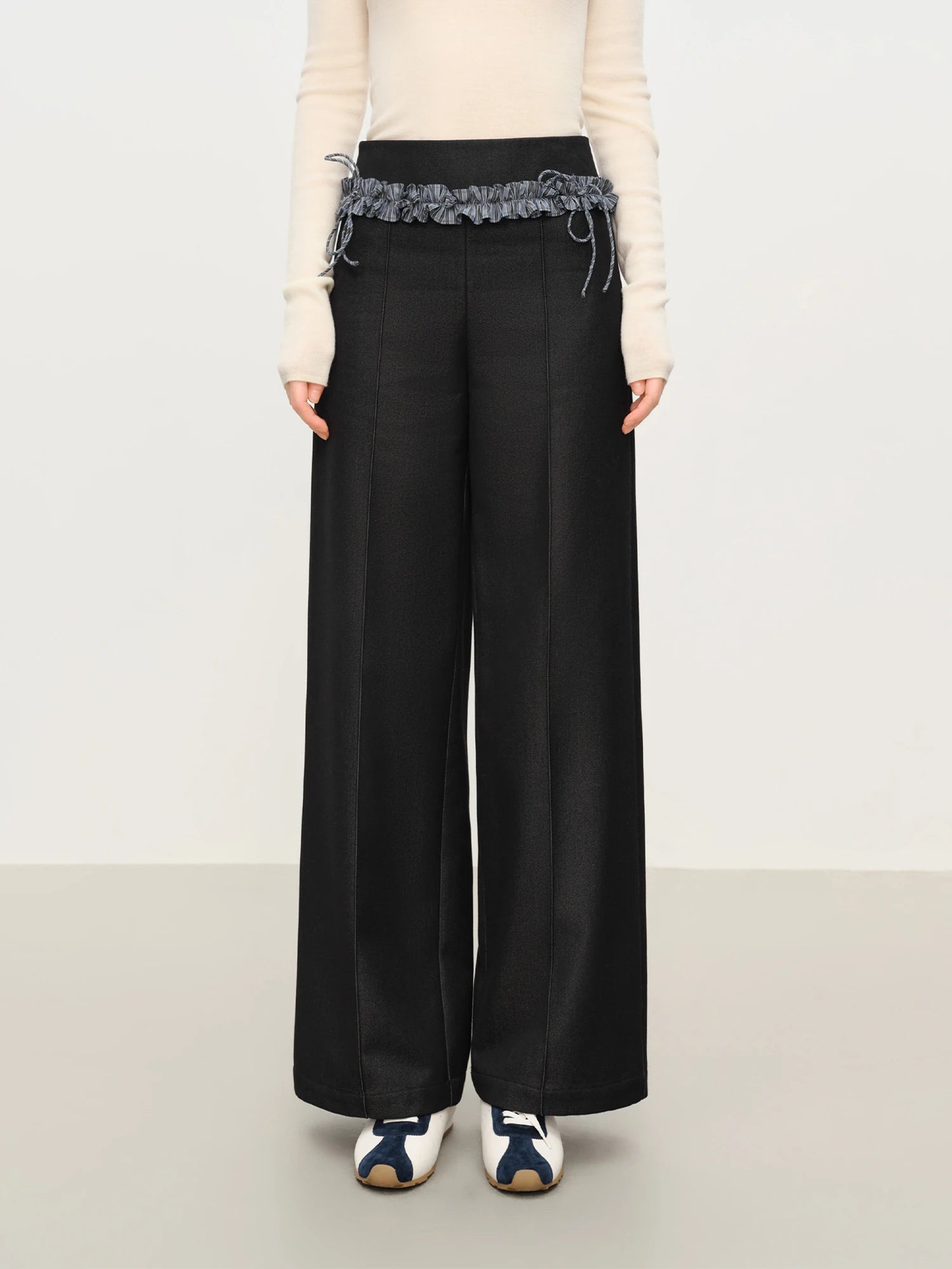 FSLE Knit Waistband Wood Grain Hem Women's High-Rise Straight-Leg Casual Fall Winter 2025 New Arrival Soft Drape Casual Pants