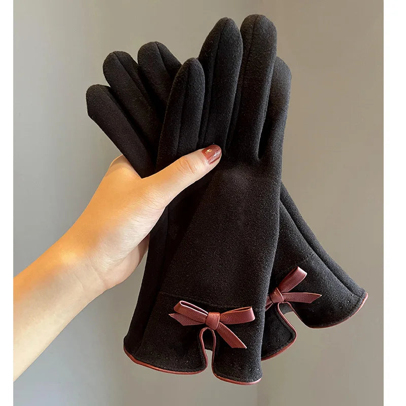 Winter women's gloves with touch screen for driving and cycling, thickened fleece for warmth and warmth, Korean version gentle
