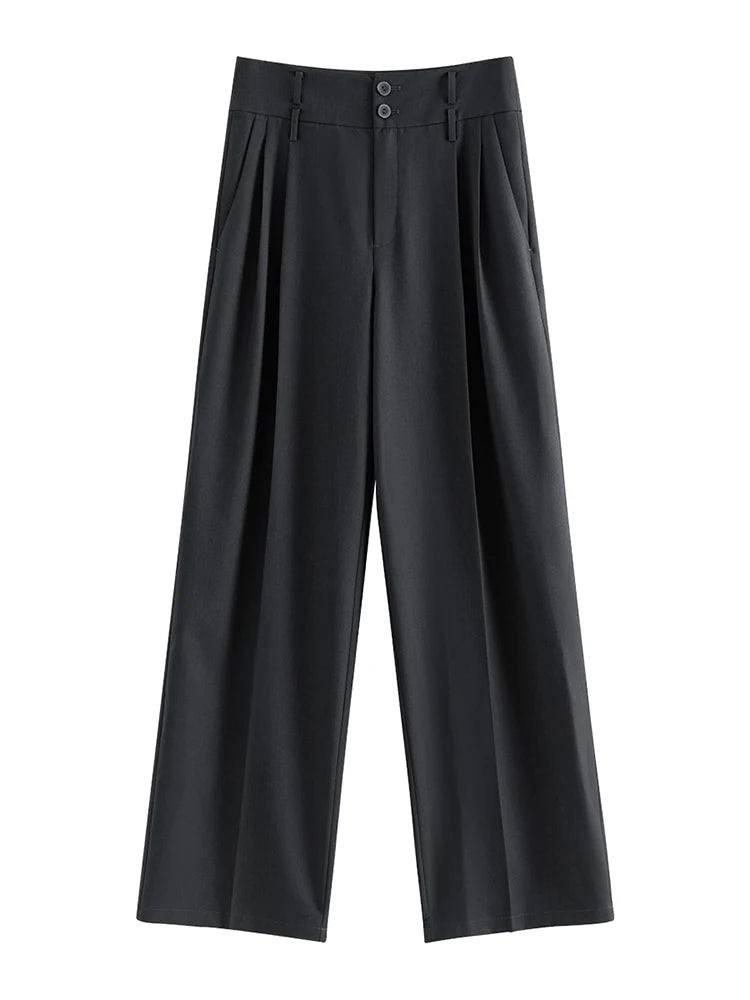 FSLE Grey High Waist Wide Leg Casual Suit Pants for Women's 2024 Summer New Commuter Black Pants Casual Loose Pants 24FS12108
